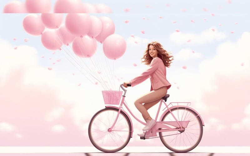 Fille en cycle avec ballon rose célébrant la Saint-Valentin 30