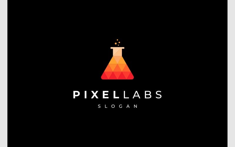Logo del triangolo del pixel della boccetta di vetro da laboratorio