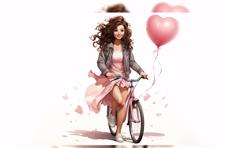 Mädchen auf Fahrrad mit rosa Luftballon feiert den 21. Valentinstag