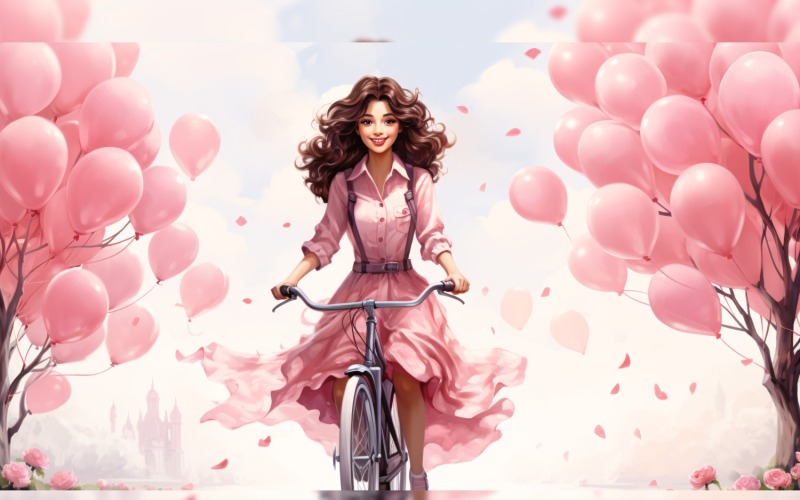 Mädchen auf Fahrrad mit rosa Luftballon feiert den 25. Valentinstag