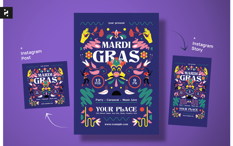 Шаблон флаєра Mardi Gras