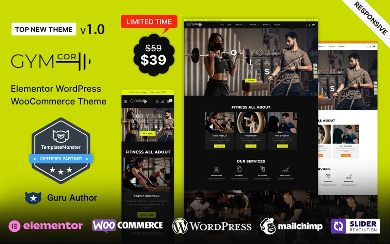 Gymcor - Gym och Fitness Elementor WordPress-tema