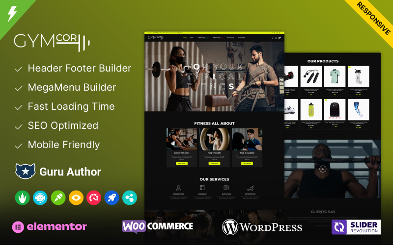 Gymcor — тема WordPress Elementor для тренажерного зала и фитнеса