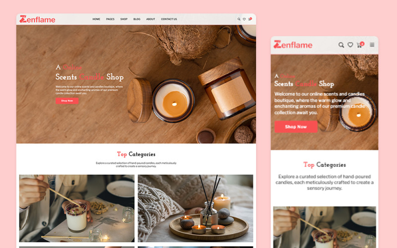 ZenFlame – Illatgyertyák eCommerce Bootstrap sablon