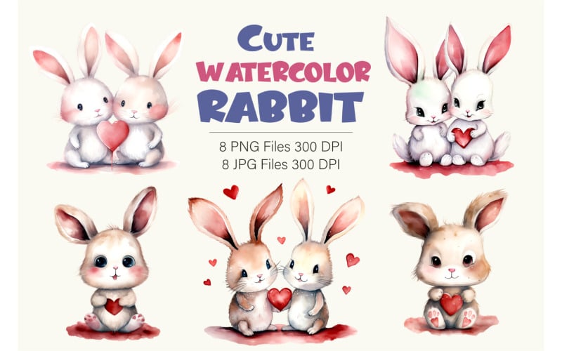 Lapins mignons pour la Saint-Valentin. Aquarelle.