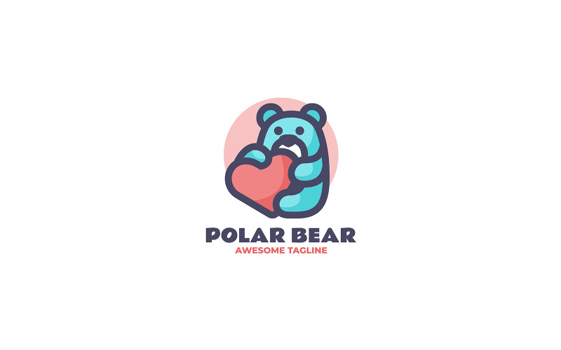 Logotipo de desenho animado da mascote do amor do urso polar