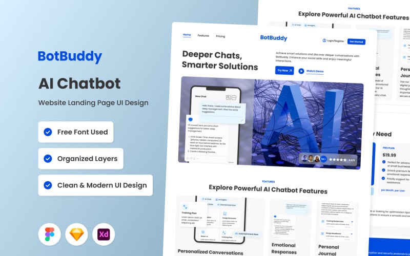 BotBuddy - Page de destination du site Web AI Chatbot