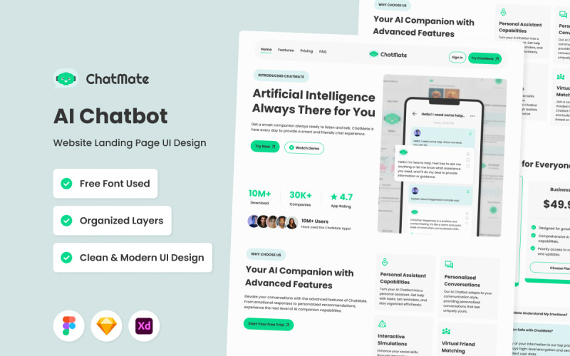 ChatMate - Pagina di destinazione del sito Web AI Chatbot V2