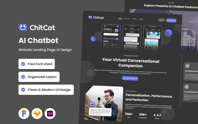 ChitCat — strona docelowa witryny internetowej Chatbot AI