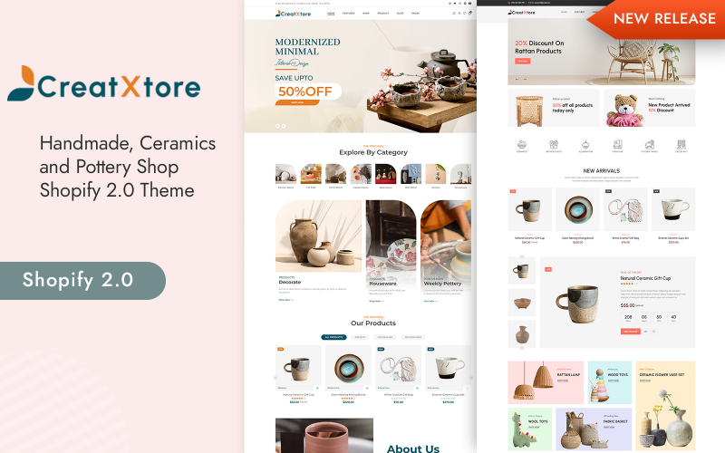 CreatXtore - Handgemaakt, keramiek en aardewerkwinkel Shopify 2.0-thema