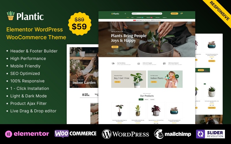 Plantic - Tema Elementor WooCommerce para plantas, agricultura y viveros