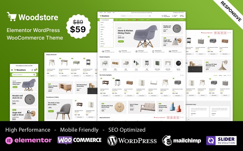 WoodStore - Meubilair Mega Store WooCommerce Elementor-thema