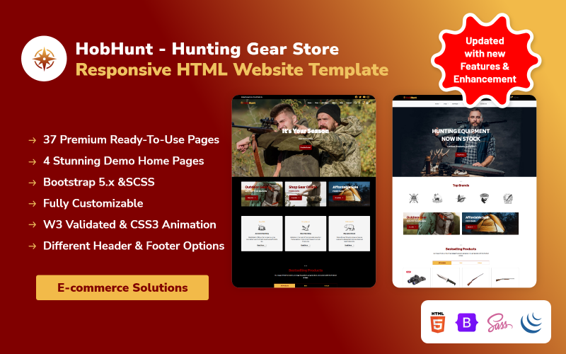 HobHunt - Modello di sito Web HTML reattivo per negozio di attrezzature da caccia