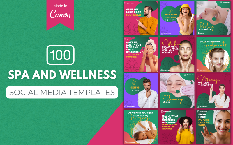 100 plantillas Canva de spa y bienestar para redes sociales