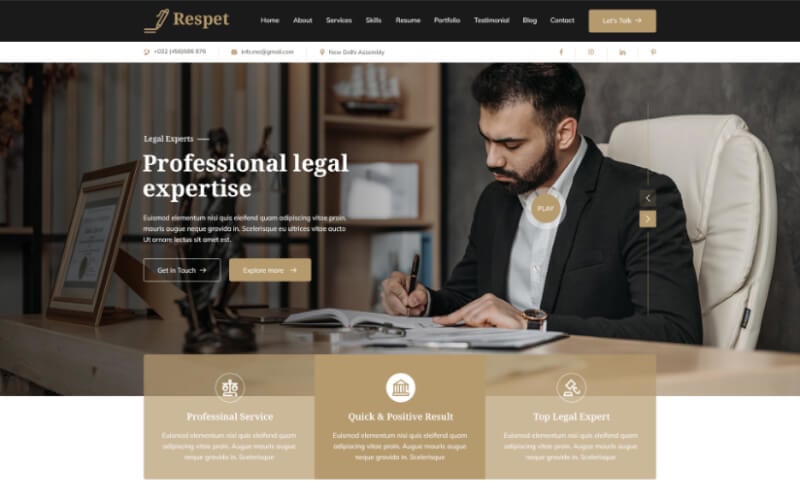 Respet - Law & Attorney Personal Portfolio Template.
