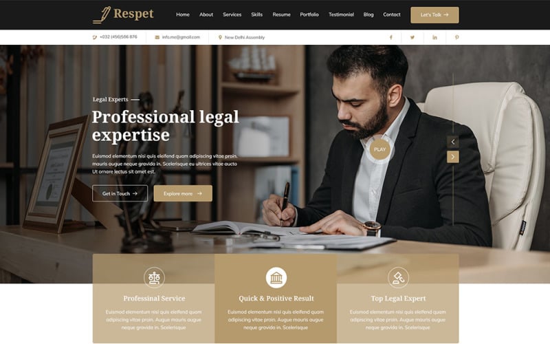 Respet – Persönliche Portfolio-Vorlage für Recht und Anwalt.