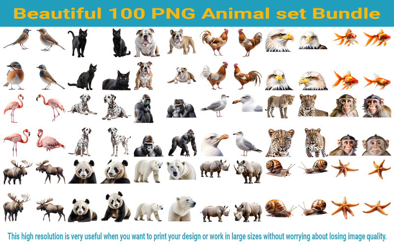 Vackert 100 PNG djurset paket
