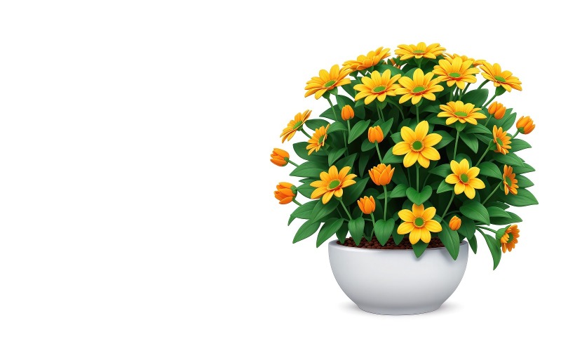 Girassol em um vaso de flores em fundo branco