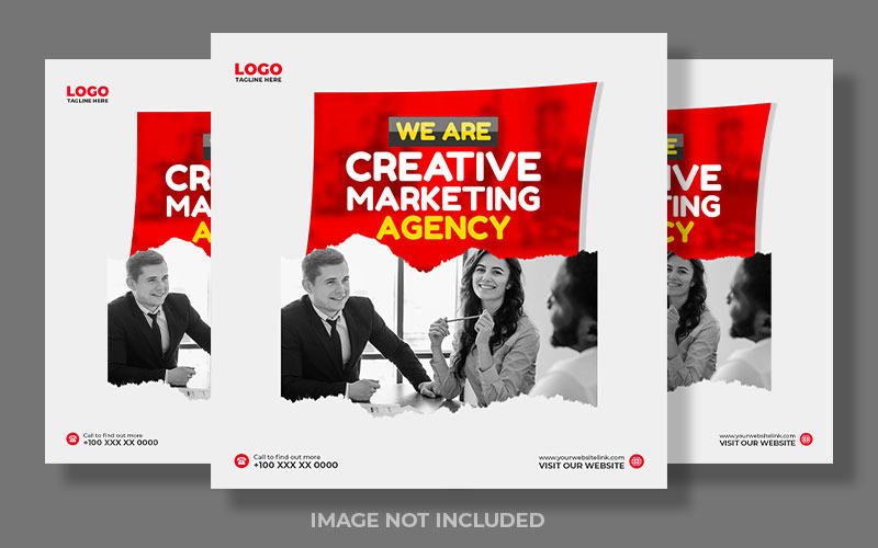 Kreativa röda och vita digitala marknadsförings trendiga inlägg för sociala medier