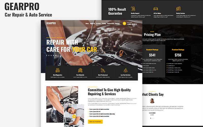 Gearpro - 汽车维修和汽车服务 HTML5 登陆页面模板