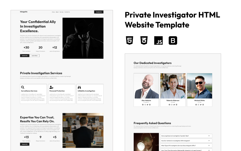 Inkognito - Modello di sito web per agenzia di investigatori privati