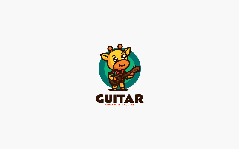 Logo del fumetto della mascotte della giraffa della chitarra