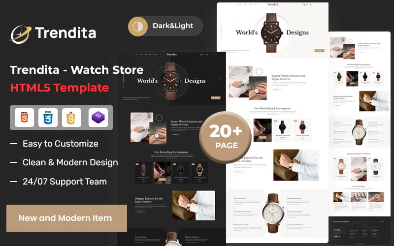 Trendita – Klockbutik och e-handel Bootstrap HTML5-webbplatsmall