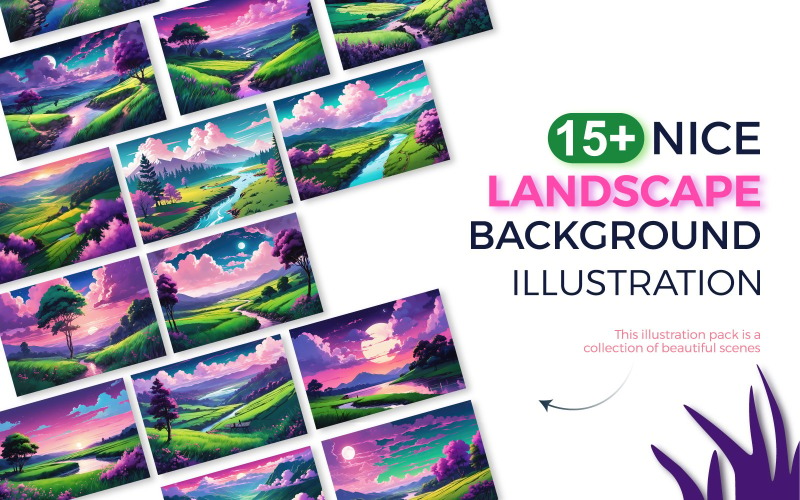 Hochwertige Illustrationspakete mit über 15 wunderschönen Landschaftshintergrundbildern