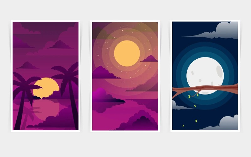 3 Vektor-Natur-Landschaftshintergrund-Illustrationsdesign