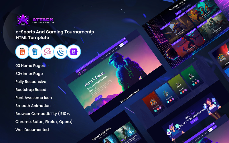 Attack - Modèle HTML de tournois d'eSports et de jeux