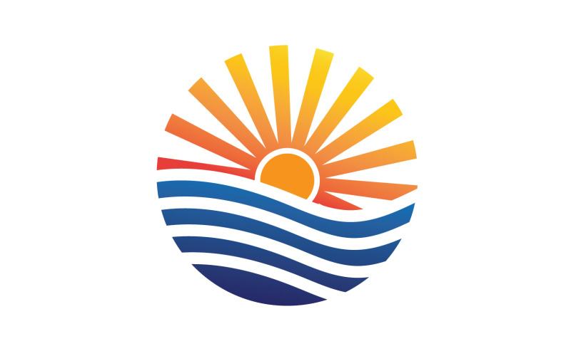 Modello logo sole e onde dell'oceano versione 3