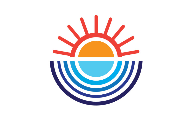 Modelo de logotipo do sol e das ondas do oceano versão 17