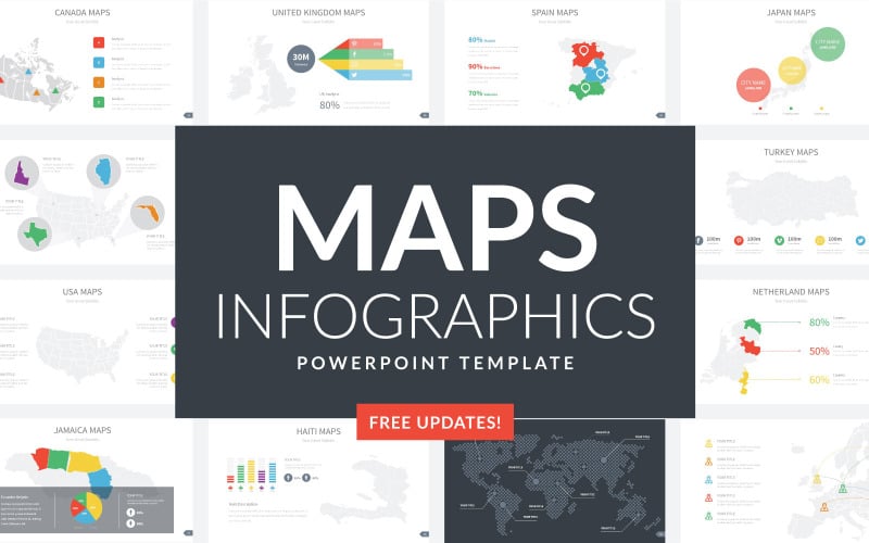Diapositives d'infographie de cartes - Modèle PowerPoint