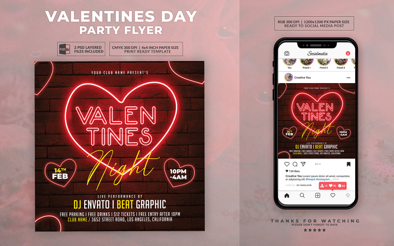 Valentine Club Party Social Media Post Template