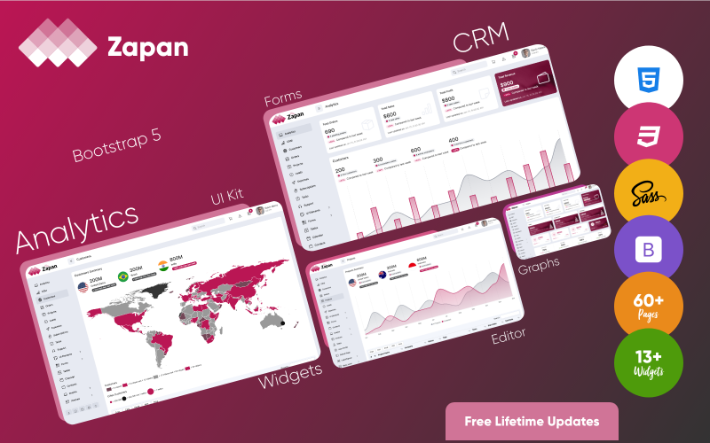 Zapan - Dashboard di amministrazione Premium BootstrapSconto applicato.