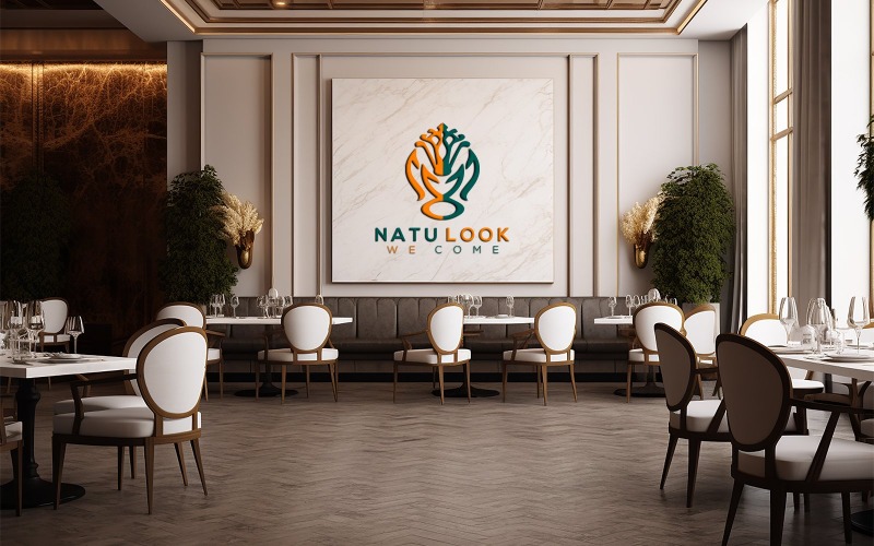 Mockup do logotipo do interior do restaurante em branco_mockup do quadro de sinalização do restaurante_maquete da placa de sinalização do restaurante