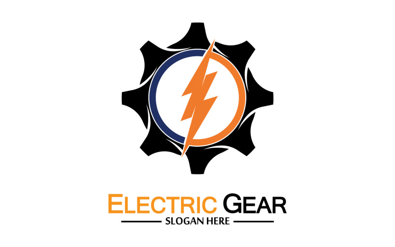 Diseño de logotipo vectorial de engranaje eléctrico de rayo relámpago v17