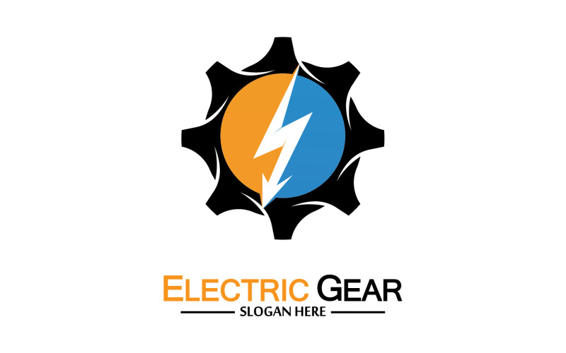 Fulmine fulmine elettricità ingranaggio logo vettoriale design v16