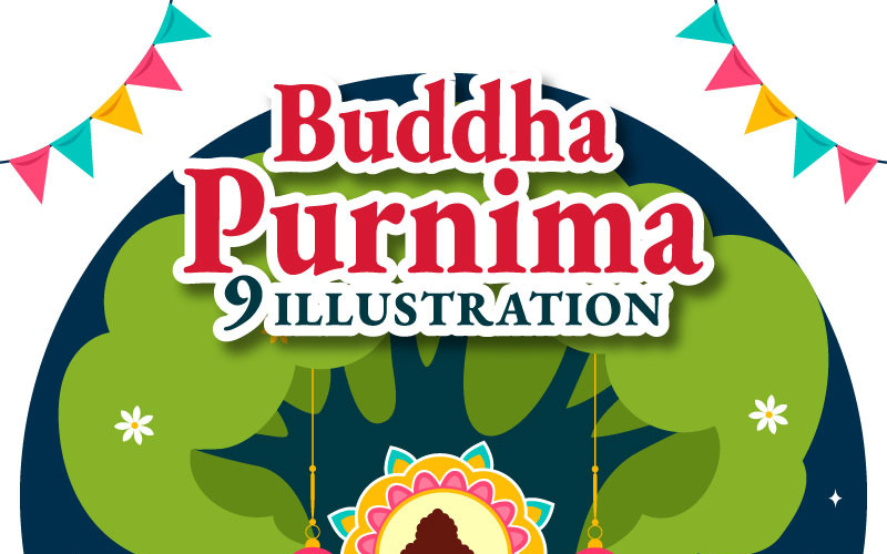 9 Buddha Purnima İllüstrasyon