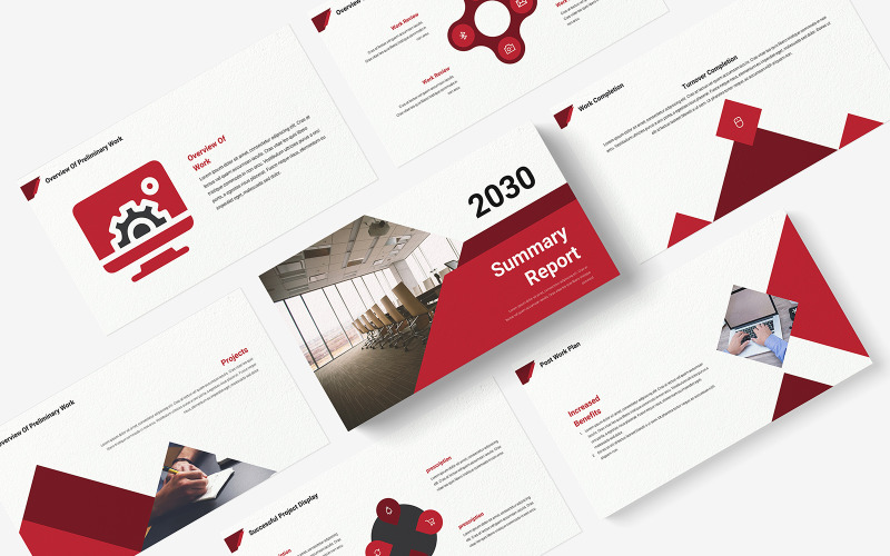 Modello PowerPoint per rapporto di sintesi moderno rosso