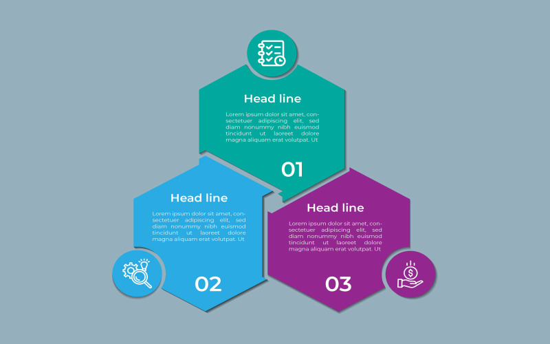 Polygon style 3 step vector eps infographic design.