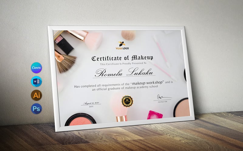 Шаблон сертификата курса по макияжу Canva и Word