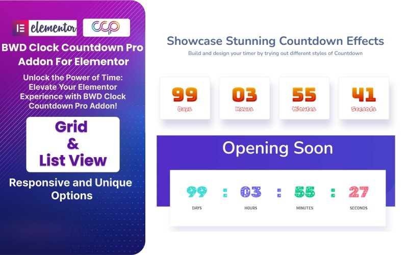 Complemento de WordPress BWD Clock Countdown Pro para Elementor