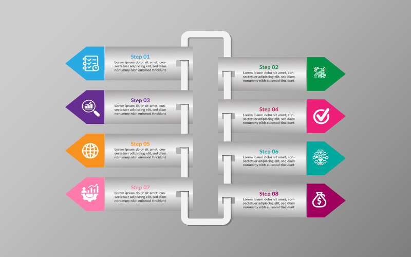Diseño de plantilla de elemento infográfico de pasos vectoriales de estilo de anillo cuadrado.