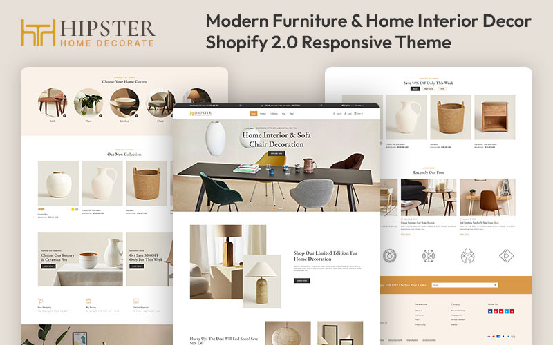 Hipster - Décoration d'intérieur et magasin de décoration intérieure Thème réactif Shopify 2.0 polyvalent