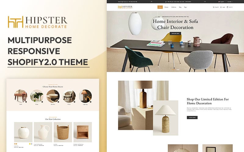Hipster - Magasin de meubles d'intérieur et de décoration intérieure Thème réactif Shopify 2.0 polyvalent