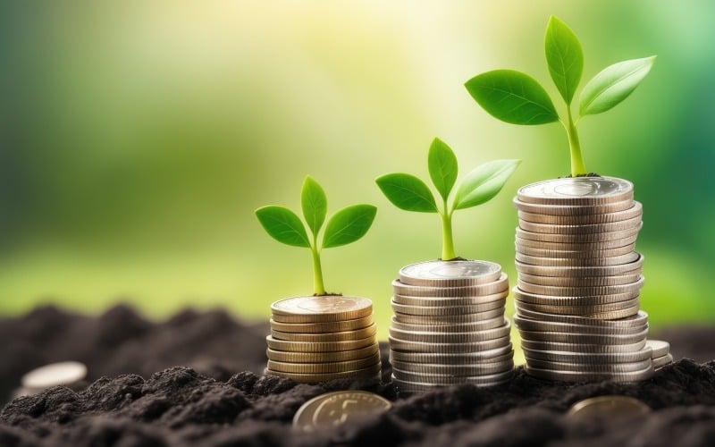 Premium Premium Business Yığılmış Madeni Paralar Üzerinde Bitki Büyütüyor, Hazır Görüntü Arka Planları