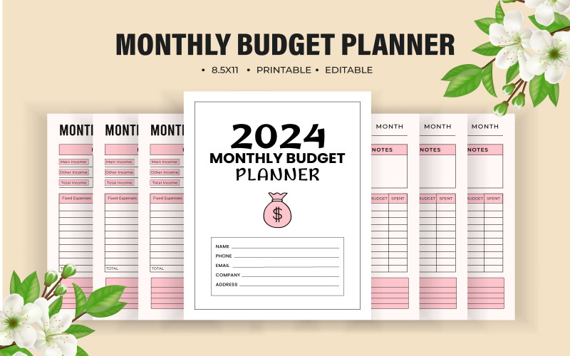 Planificateur mensuel budgétaire 2024, intérieur kdp