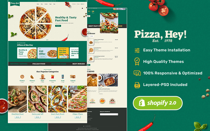 PizzaHey — Pizza, fast food i restauracje — motyw Shopify