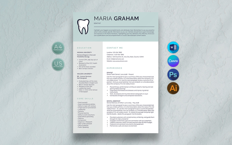 Šablona životopisu Maria Graham Canva Dental